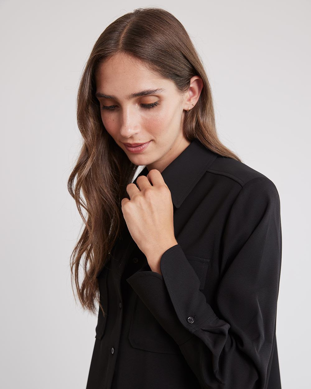 Long-Sleeve Fluid Twill Buttoned-Down Tunic