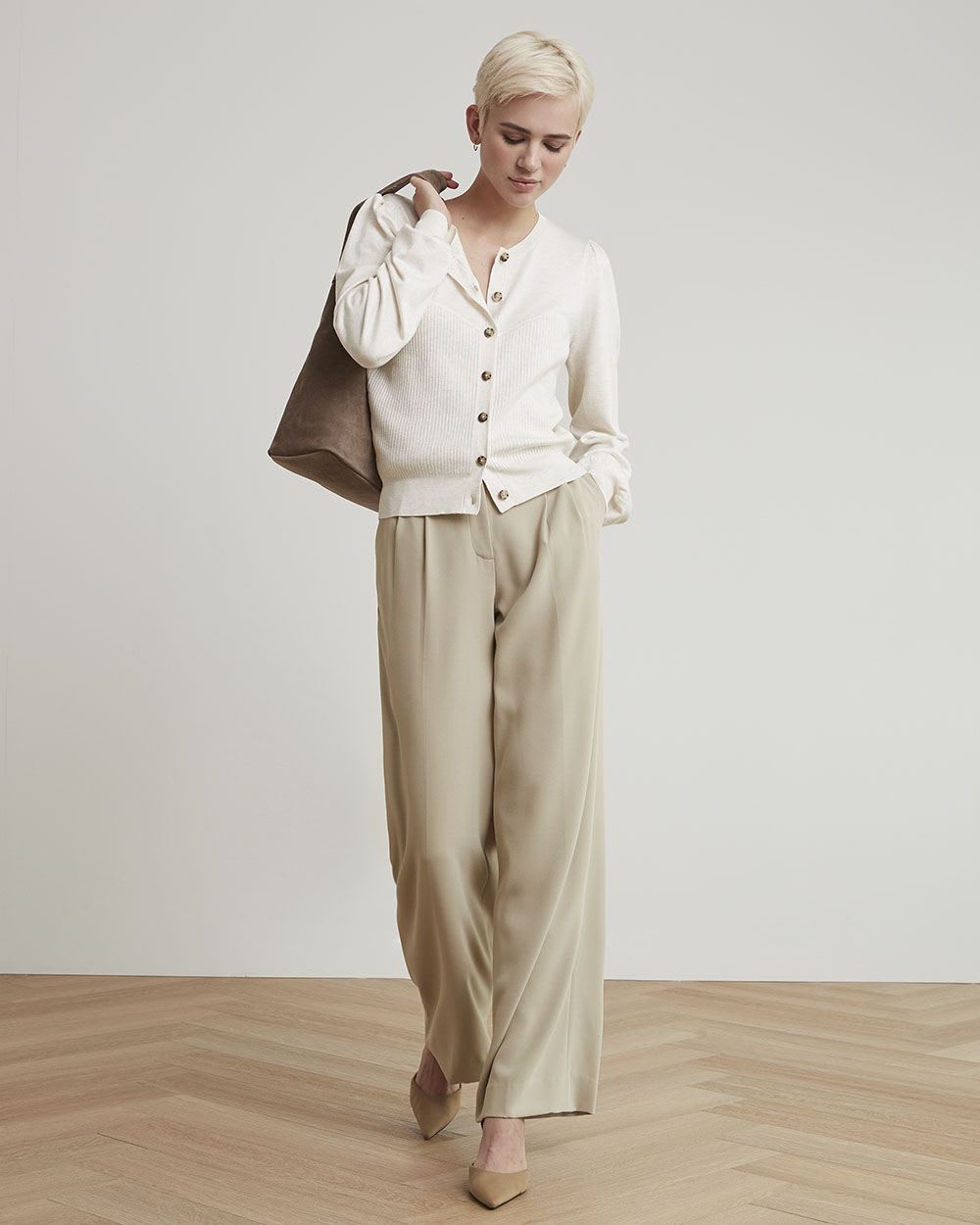 Long-Sleeve Ribbed Cardigan with Bustier Effect