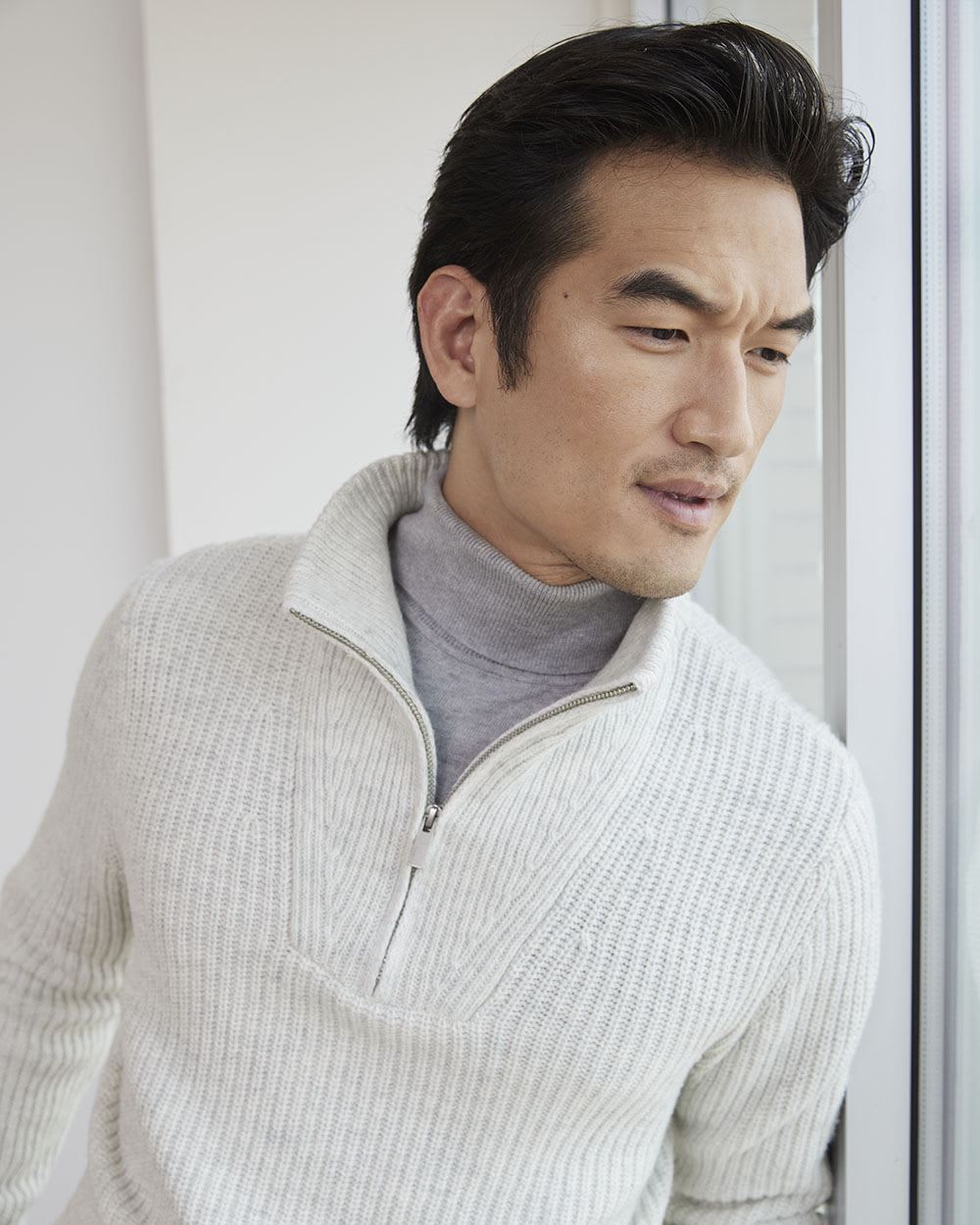 Long-Sleeve Half-Zip Mock-Neck Sweater