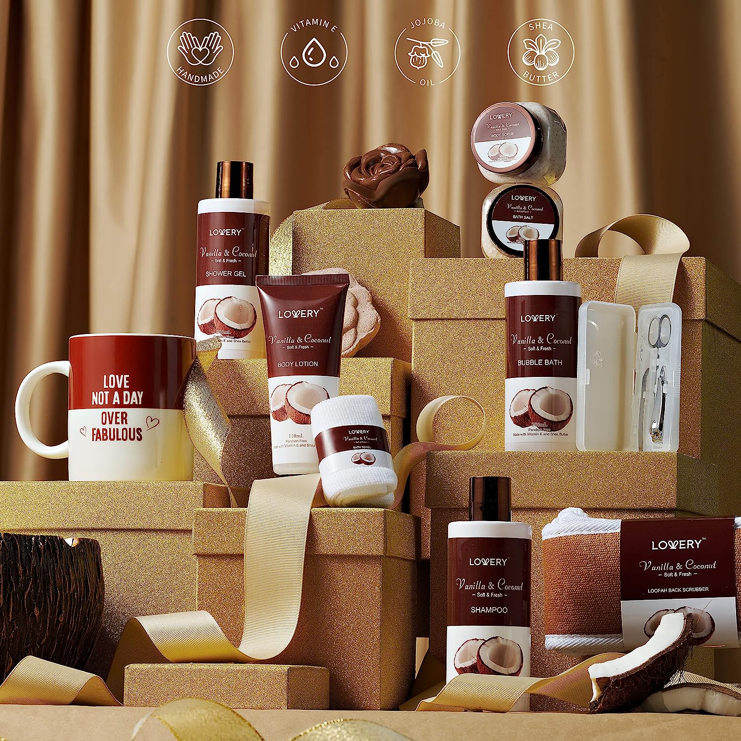 Lovery Mens Gift Set - Coconut Bath Gift Set & Shower Gift Basket - Personal Self Care Kit With Ash Tray