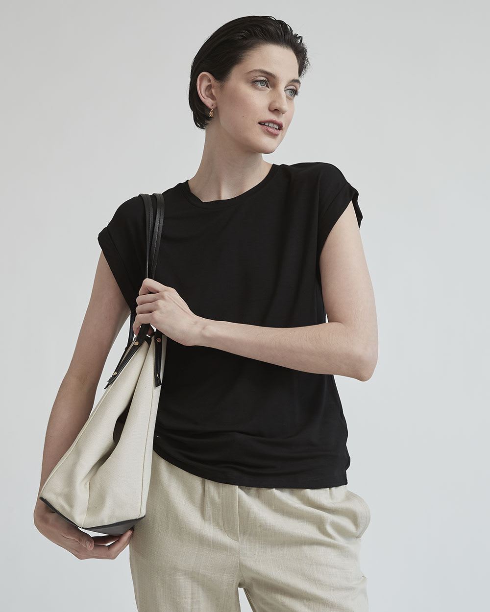 Extended-Sleeve Crew-Neck Fitted Tee