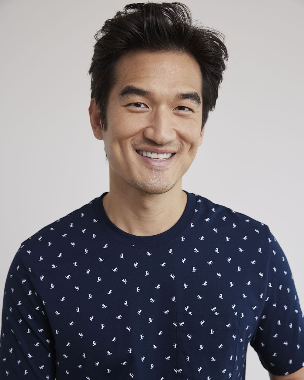 Printed Short-Sleeve Crew-Neck Tee with Chest Pocket