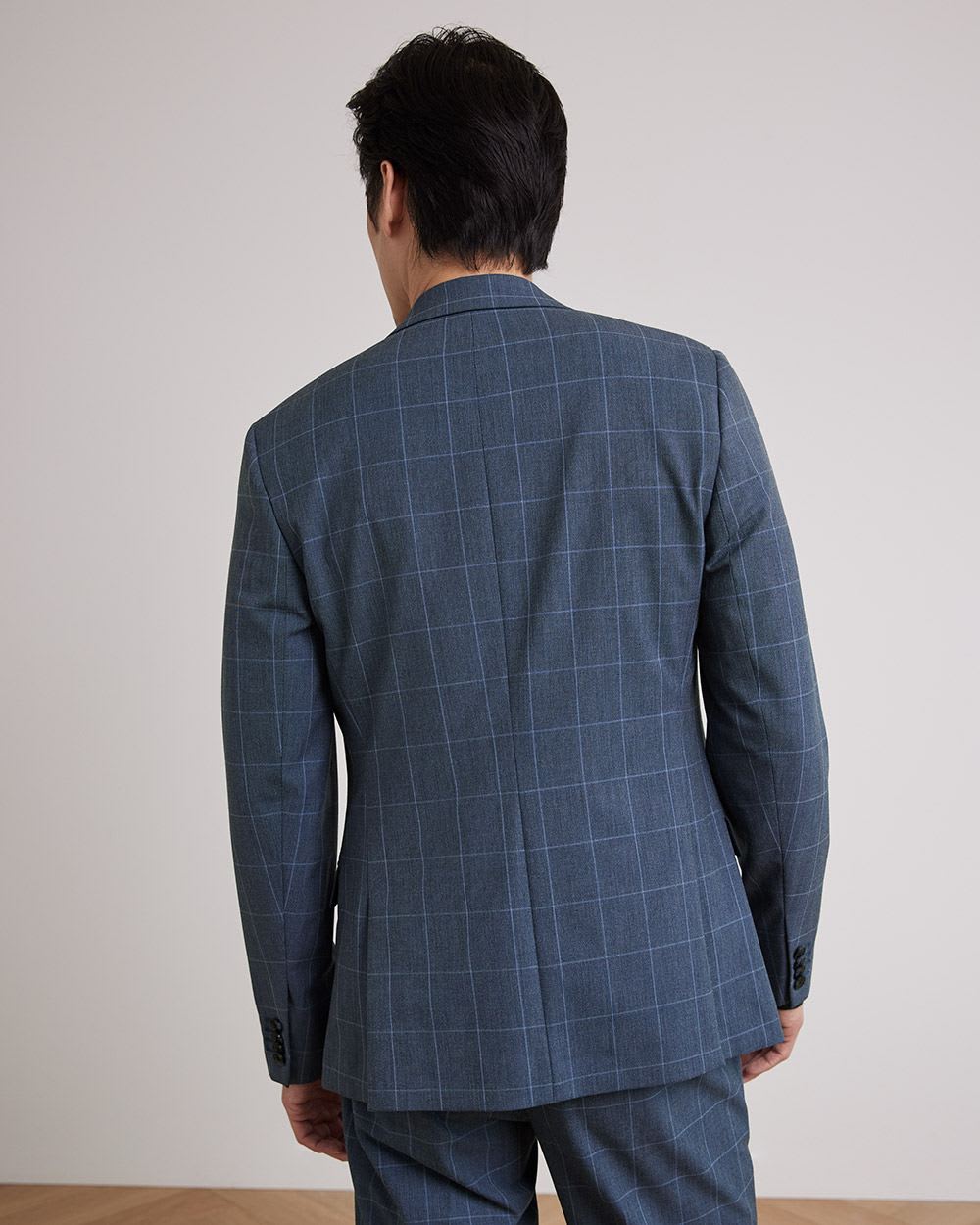 Slim-Fit Blue Windowpane Suit Blazer