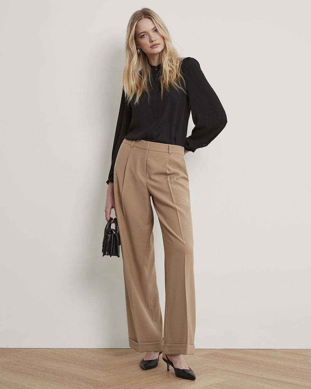 Mid-Rise Long Wide-Leg Flowy Pant