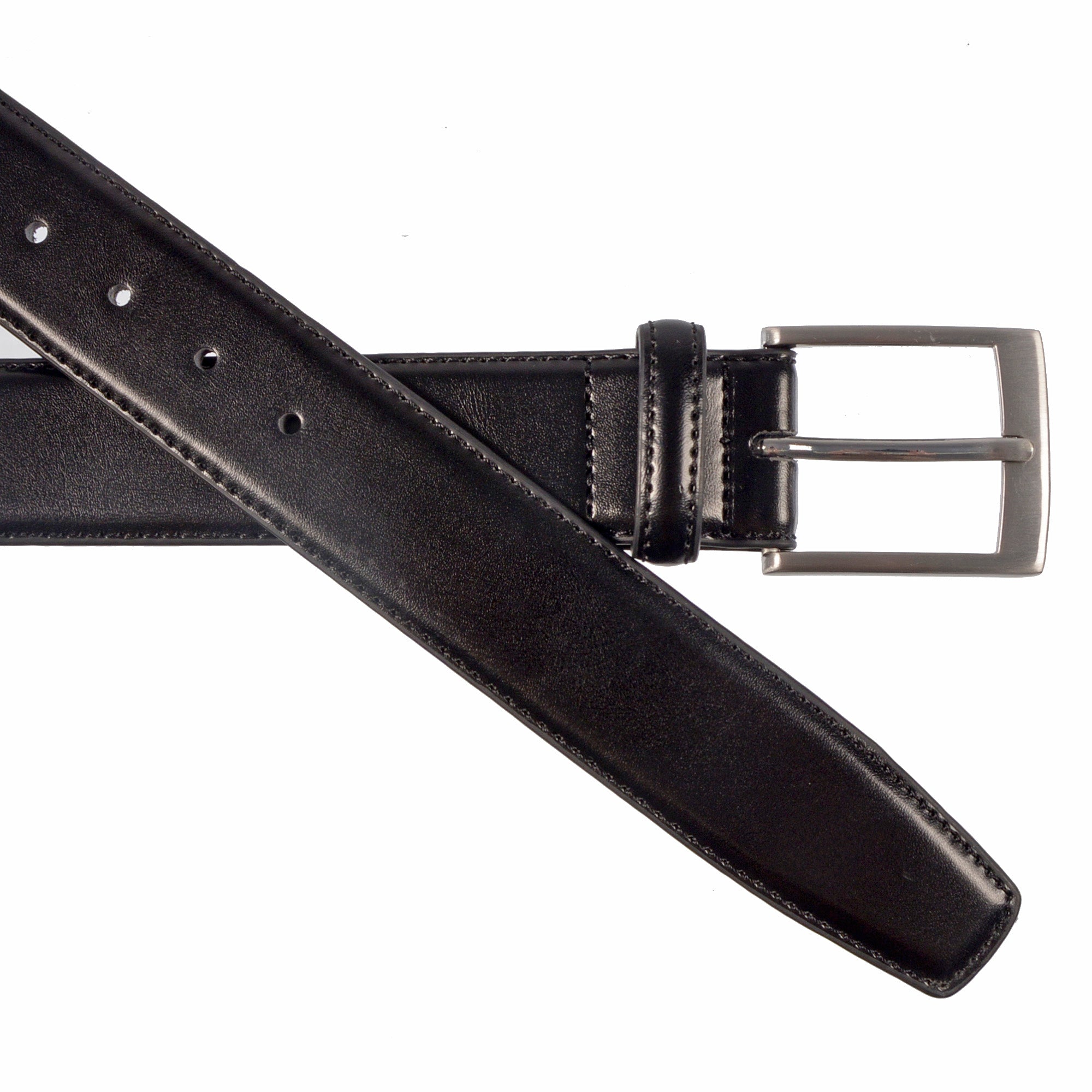Club Rochelier Men's Leather Belt with Brushed Nickel Hardware