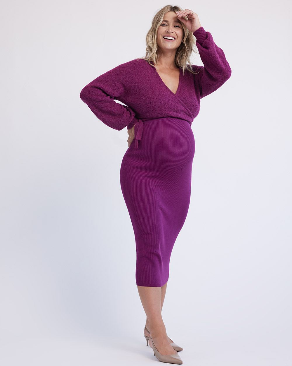 Ribbed Bodycon Dress and Cardigan - Thyme Maternity