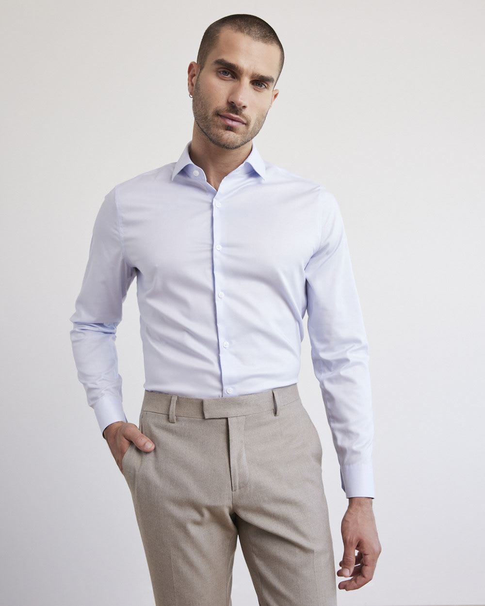 Slim-Fit Solid Sateen Dress Shirt