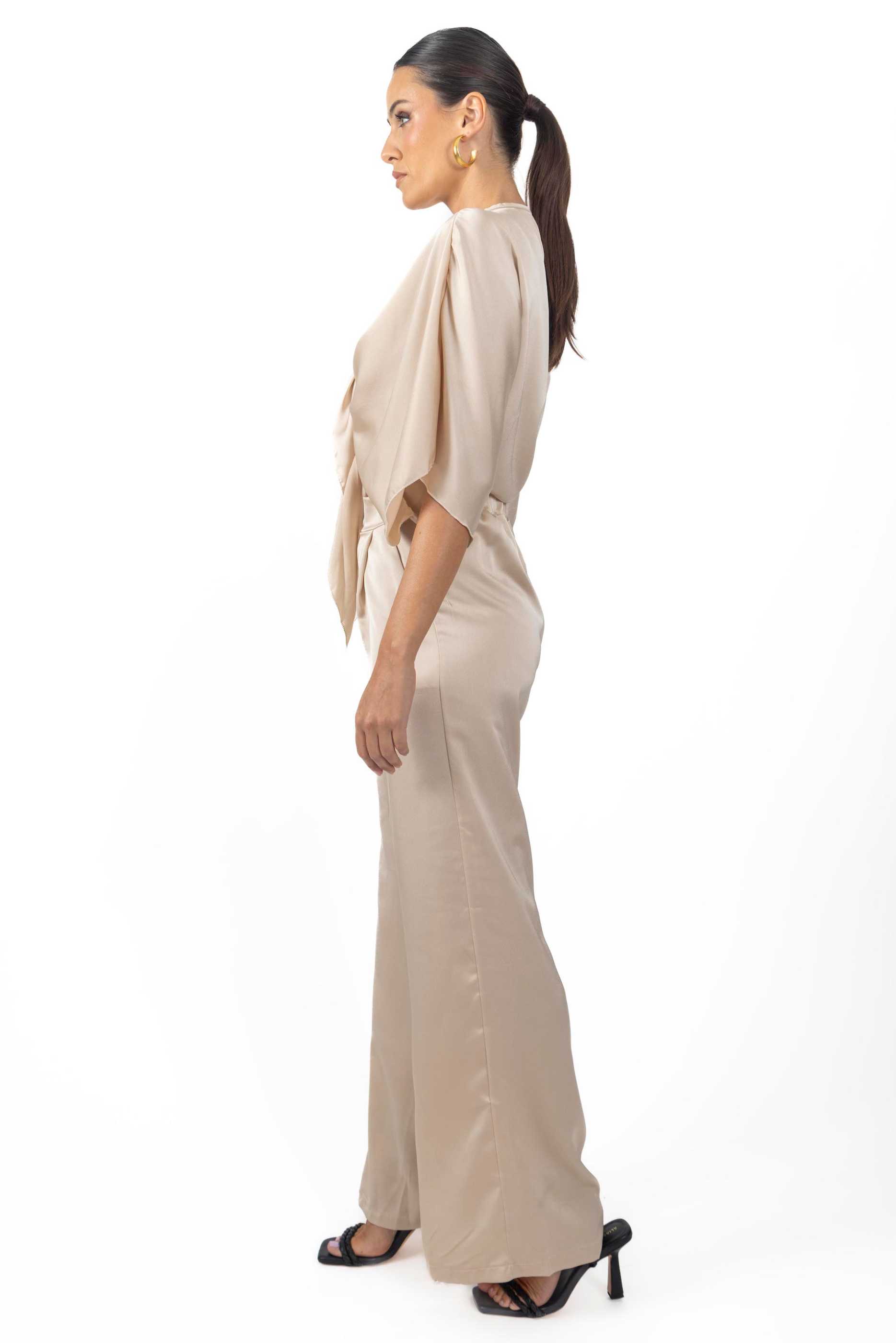 AKALIA Athena Women's Silky Tie Front Top In Green