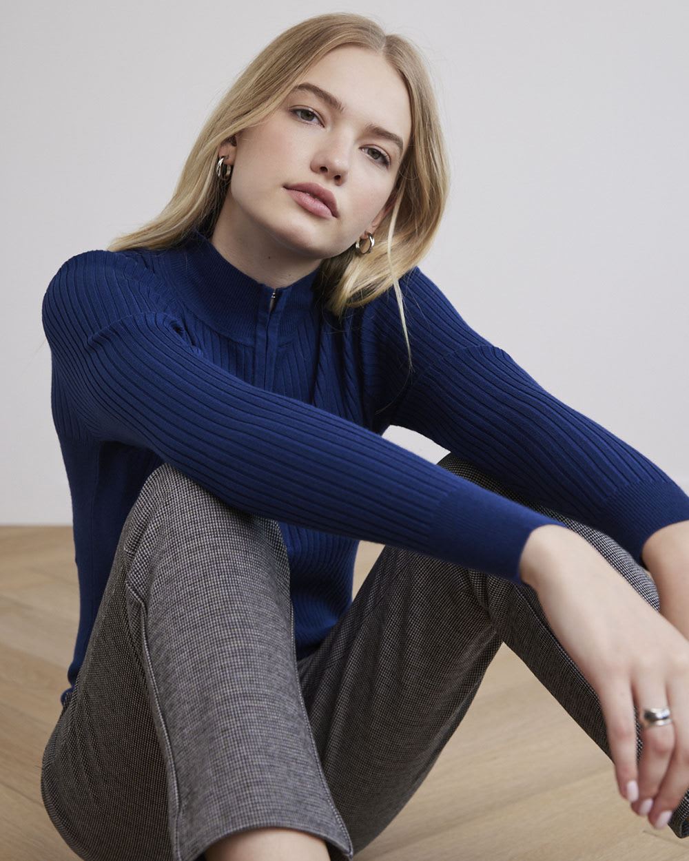 Long-Sleeve Textured Bodycon Sweater with Mock Neckline