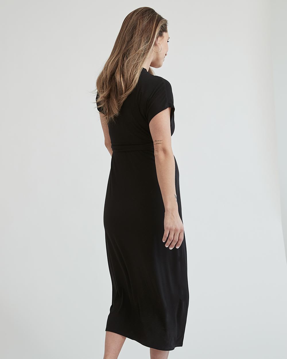 Nursing Wrap Short Sleeve Midi Dress with Sash - Thyme Maternity