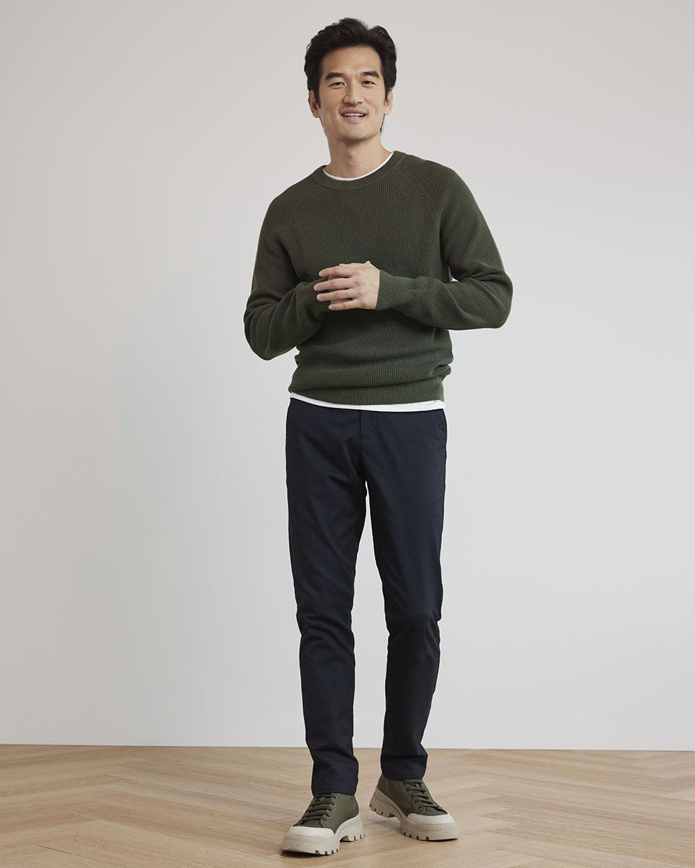 Long-Sleeve Crew-Neck Waffled Sweater