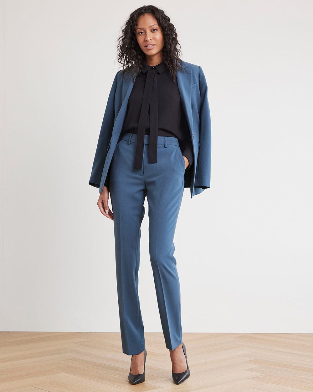 High-Rise Slim-Leg Blue Pant