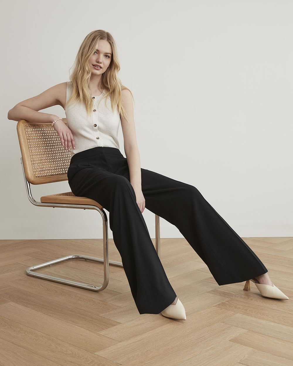High-Rise Wide-Leg Long Crepe Pant
