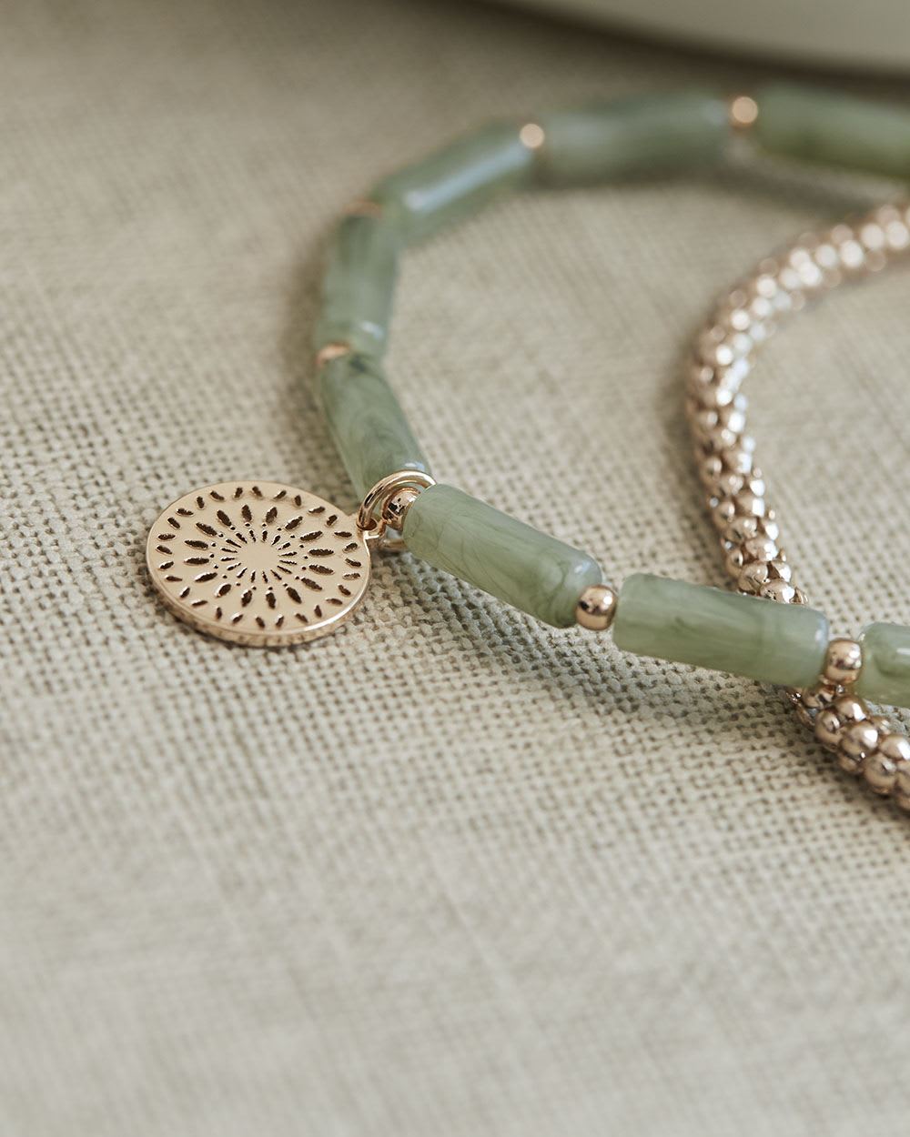 Elastic Bracelets with Green Stones, Set of 2