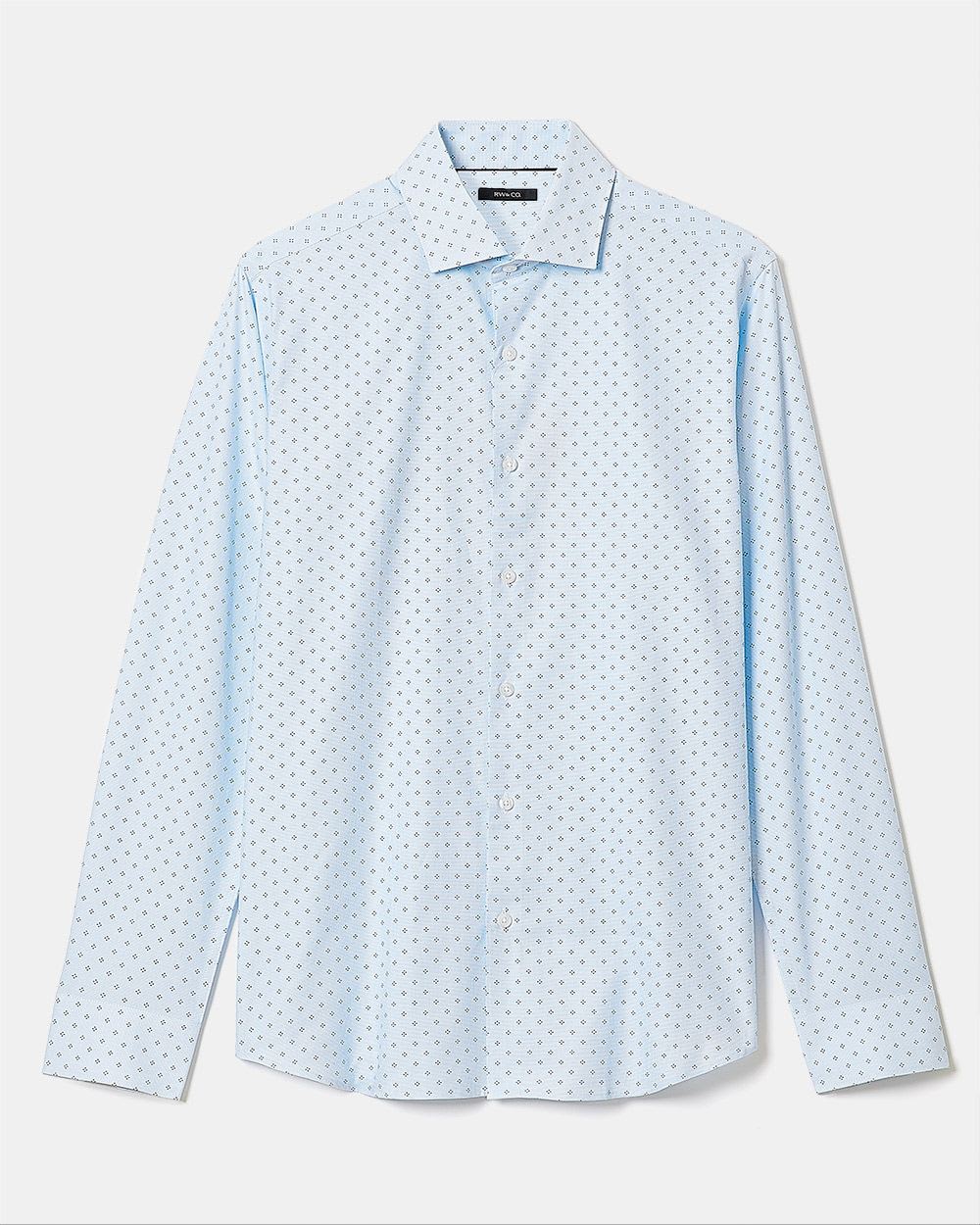 Tailored Fit Micro Geo Print Blue Dress Shirt