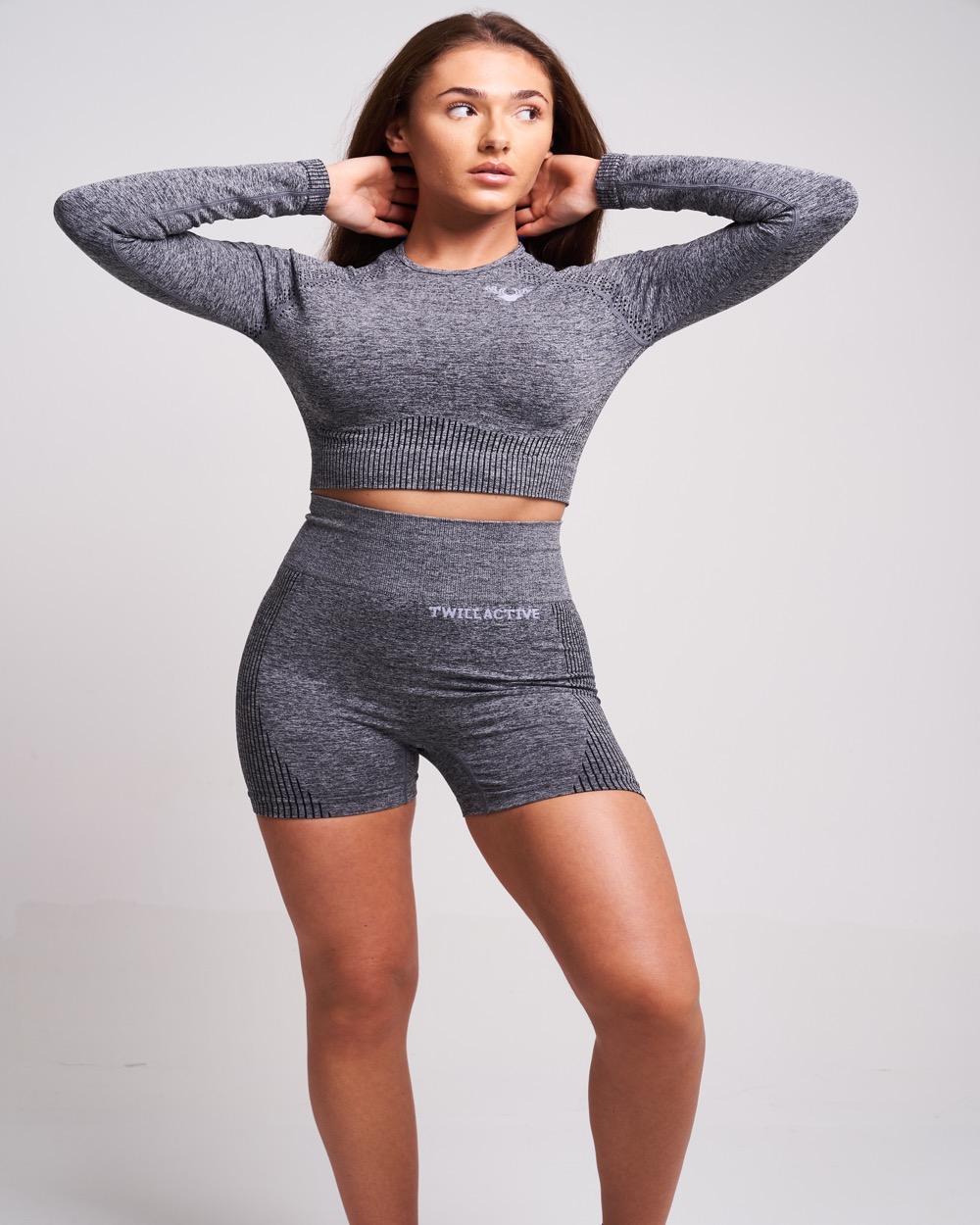 Twill Active - Acelle Recycled Long Sleeve Crop Top - Grey Marl