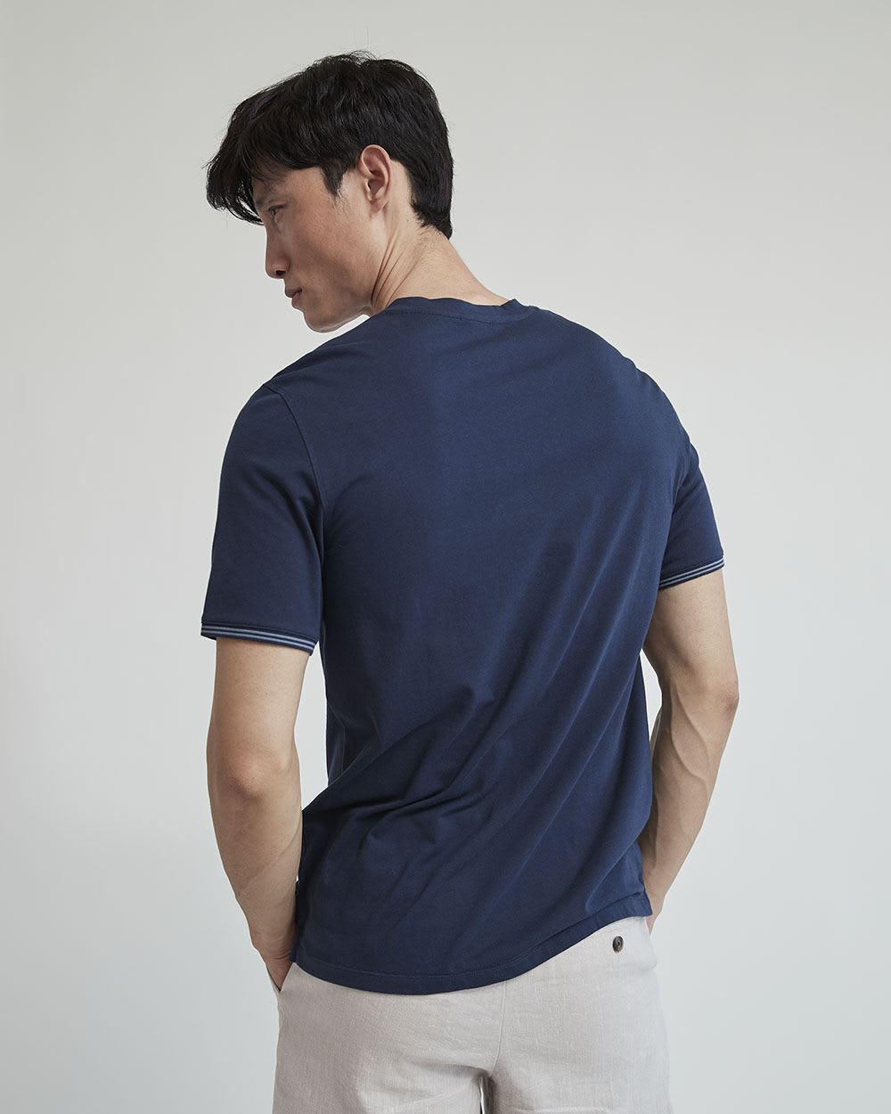 Solid Short-Sleeve Tee with Henley Neckline