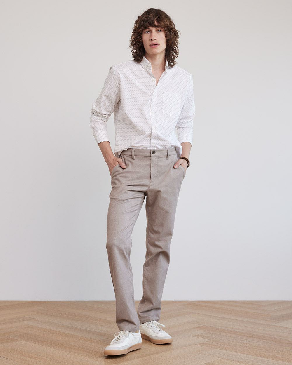 Slim-Fit Cotton Oxford Shirt with Geo Pattern