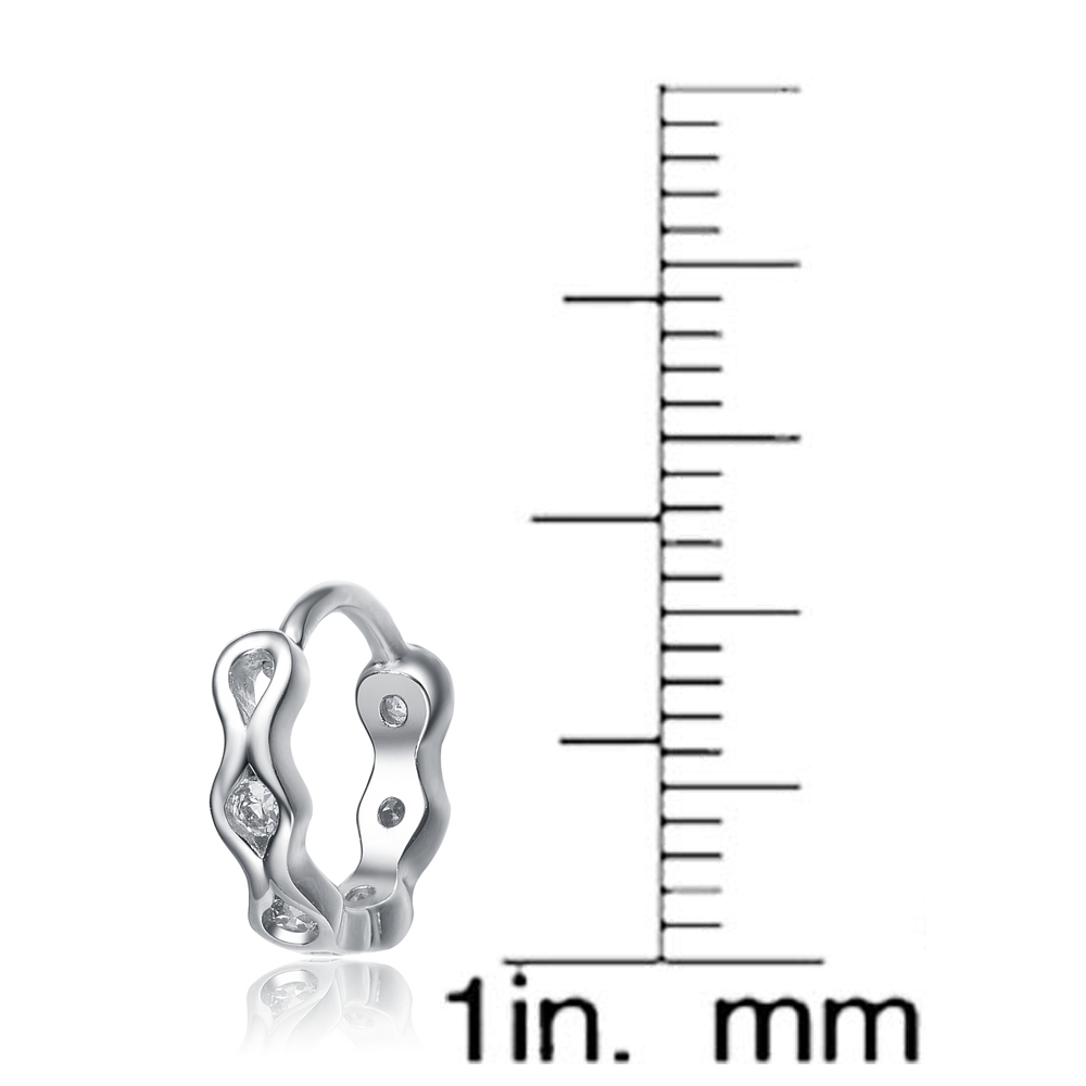 Genevive Cubic Zirconia Sterling Silver white gold Plated Small Round Huggie Hoop Earrings
