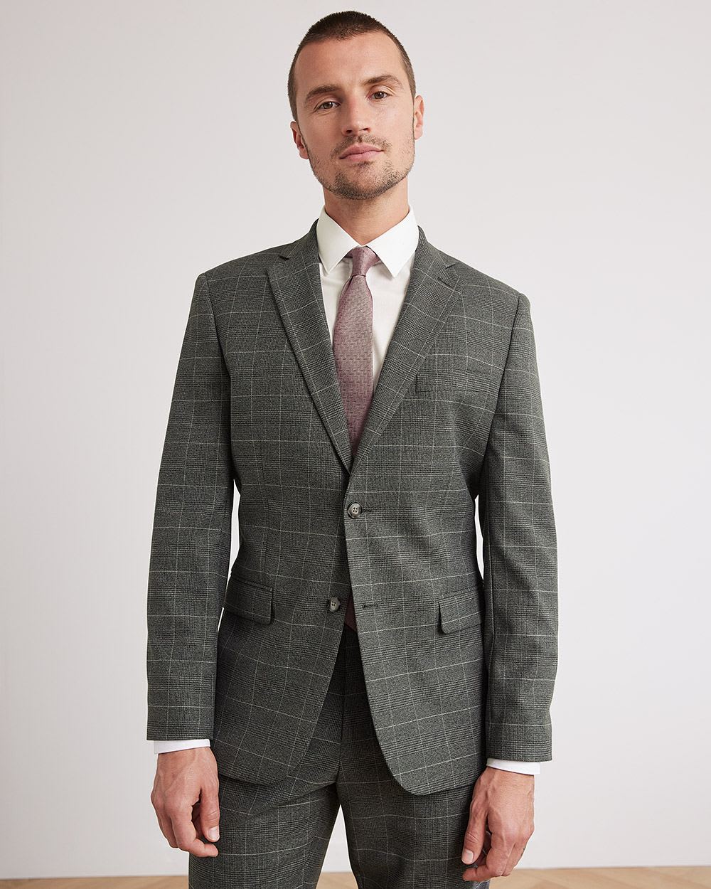 Tailored-Fit Grey Checkered Suit Blazer
