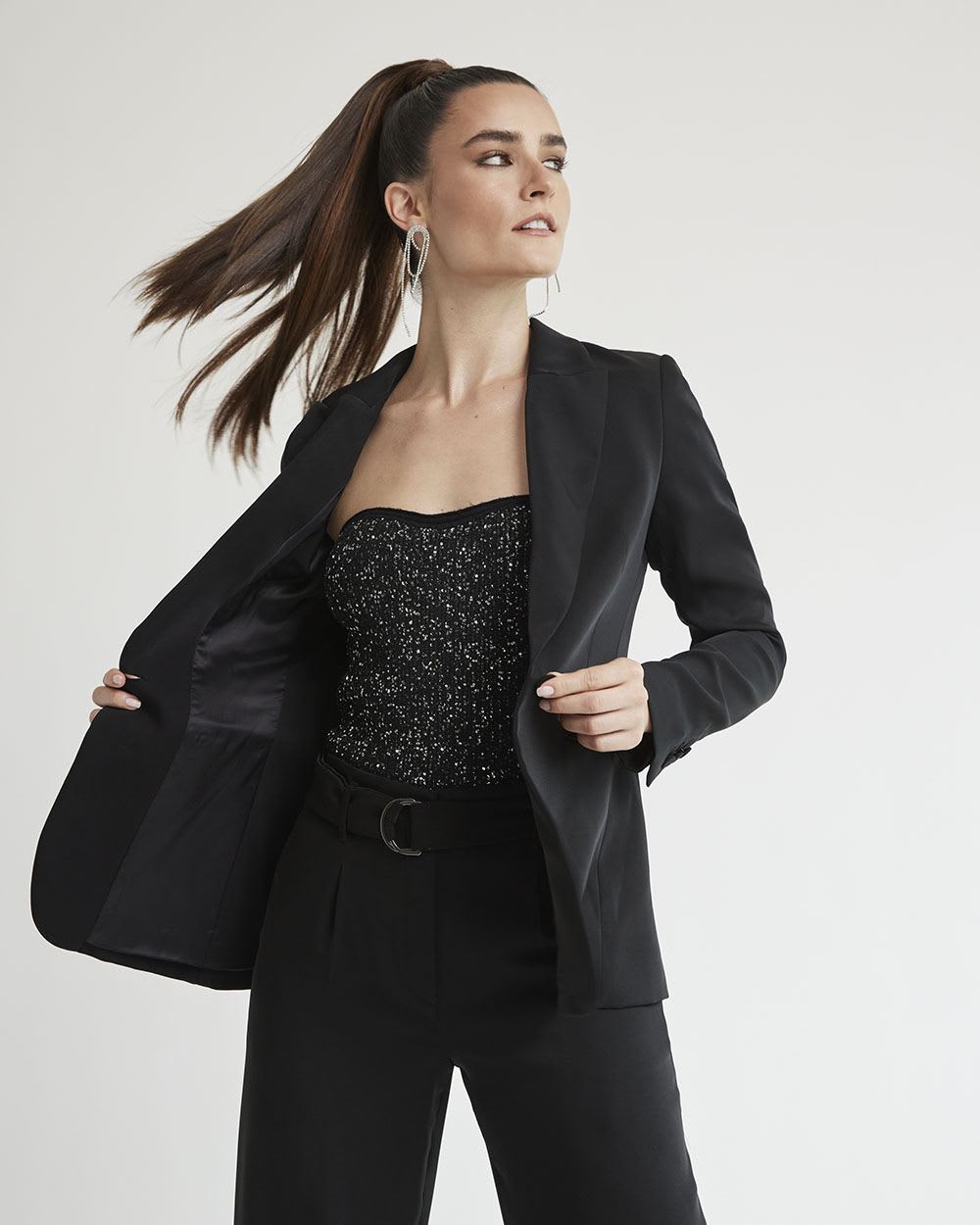 Black Fitted Satin Blazer