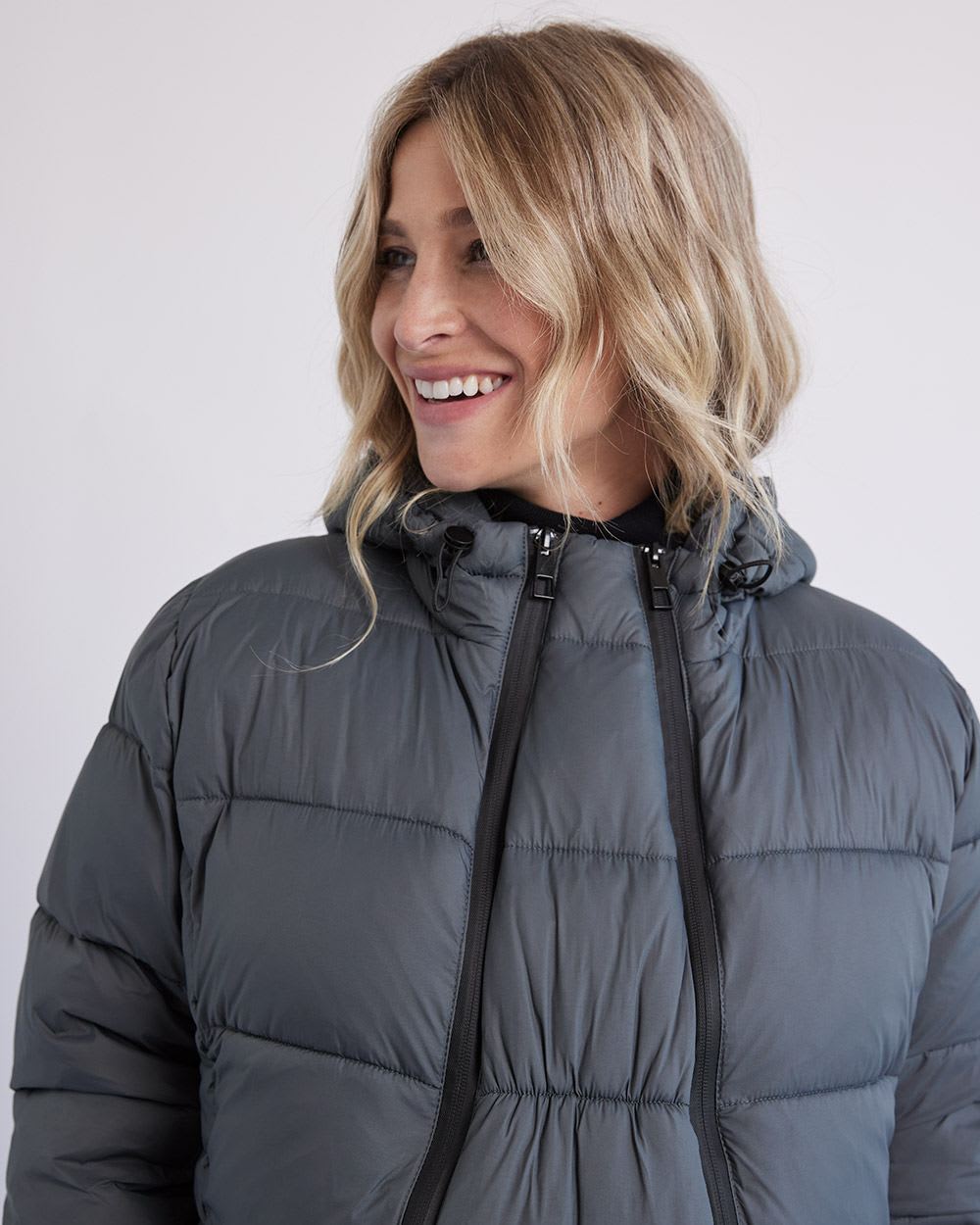 Hooded Puffer Jacket with Extension - Thyme Maternity