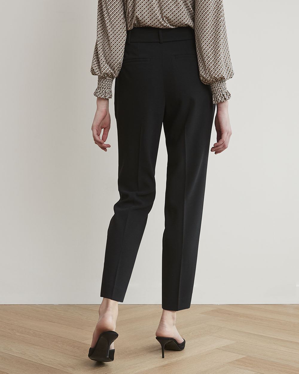 High-Rise Tapered Ankle Leg Crepe Pant With Belt