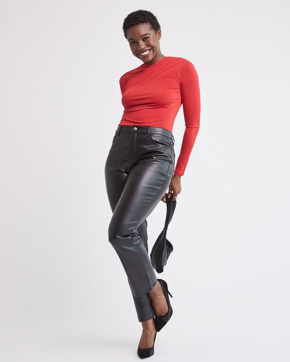 Straight-Leg High-Rise Faux Leather Pant