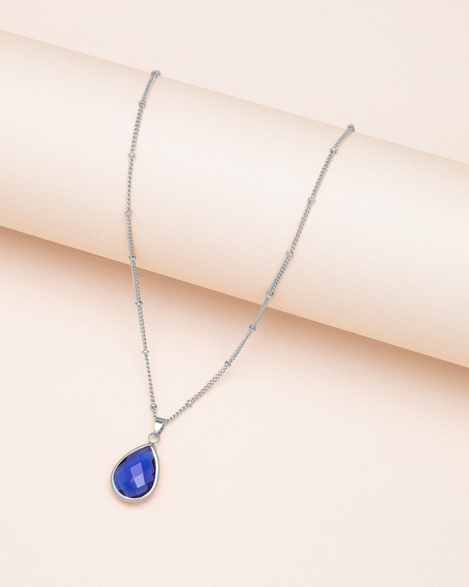 Goldtone September Sapphire Blue Birthstone Teardrop Necklace - Don't AsK
