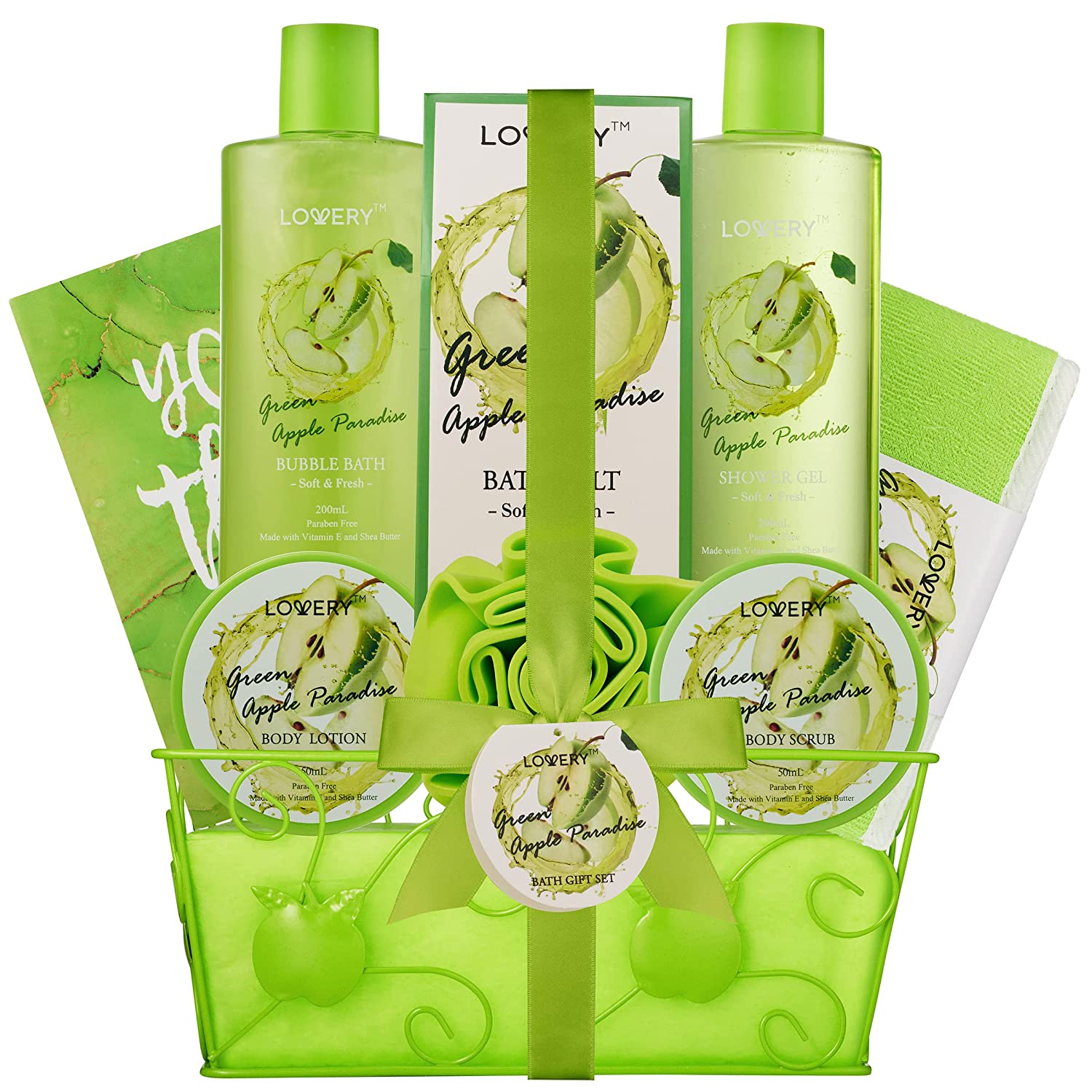 Lovery Green Apple Paradise Teachers Appreciation Basket, 9pc Aromatherapy Package