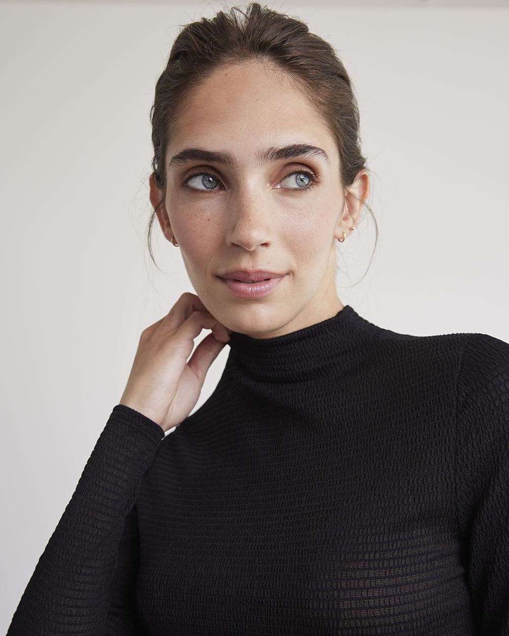 Long-Sleeve Mock-Neck Sheer Tee