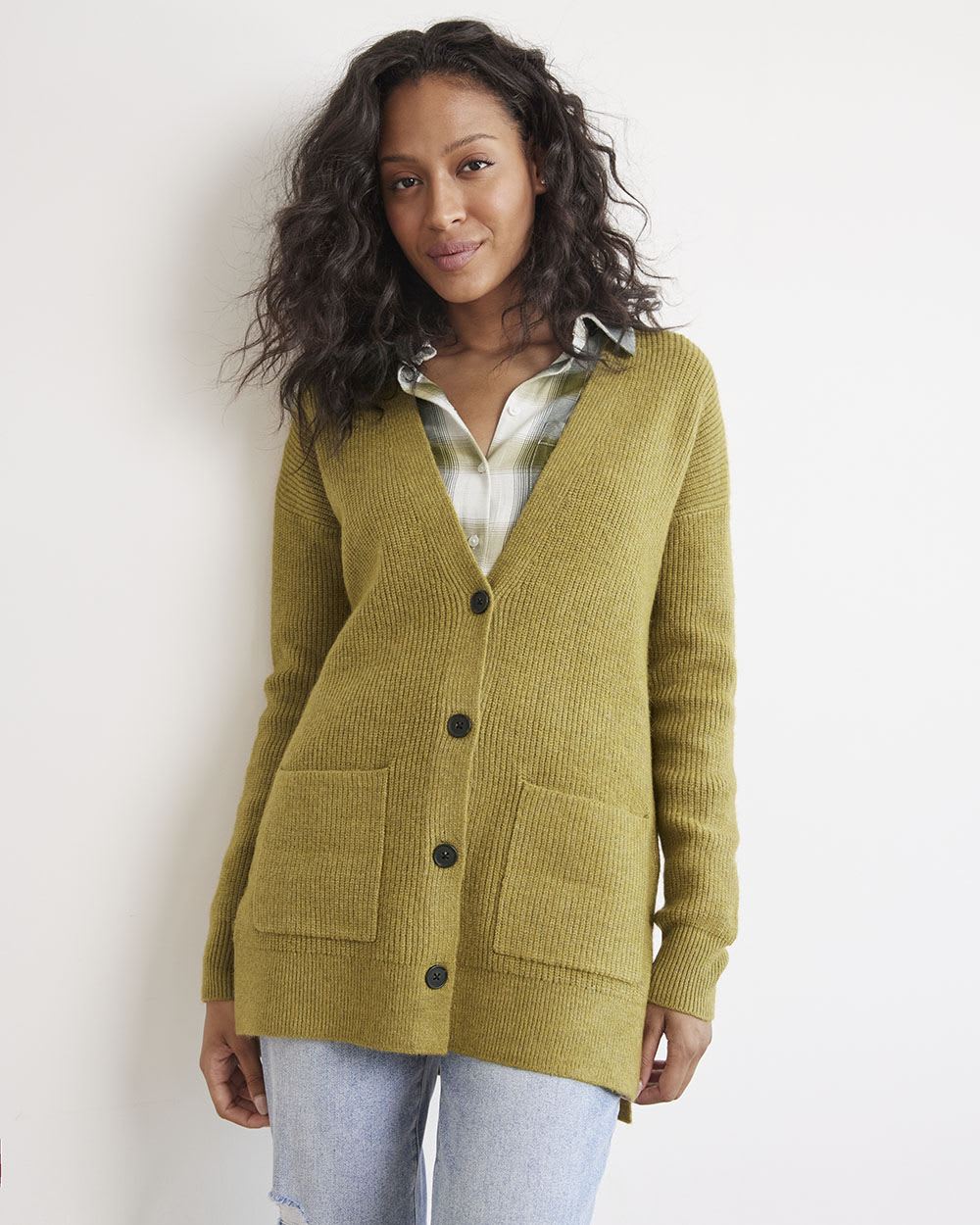 V-Neck Buttoned-Down Relaxed Cardigan