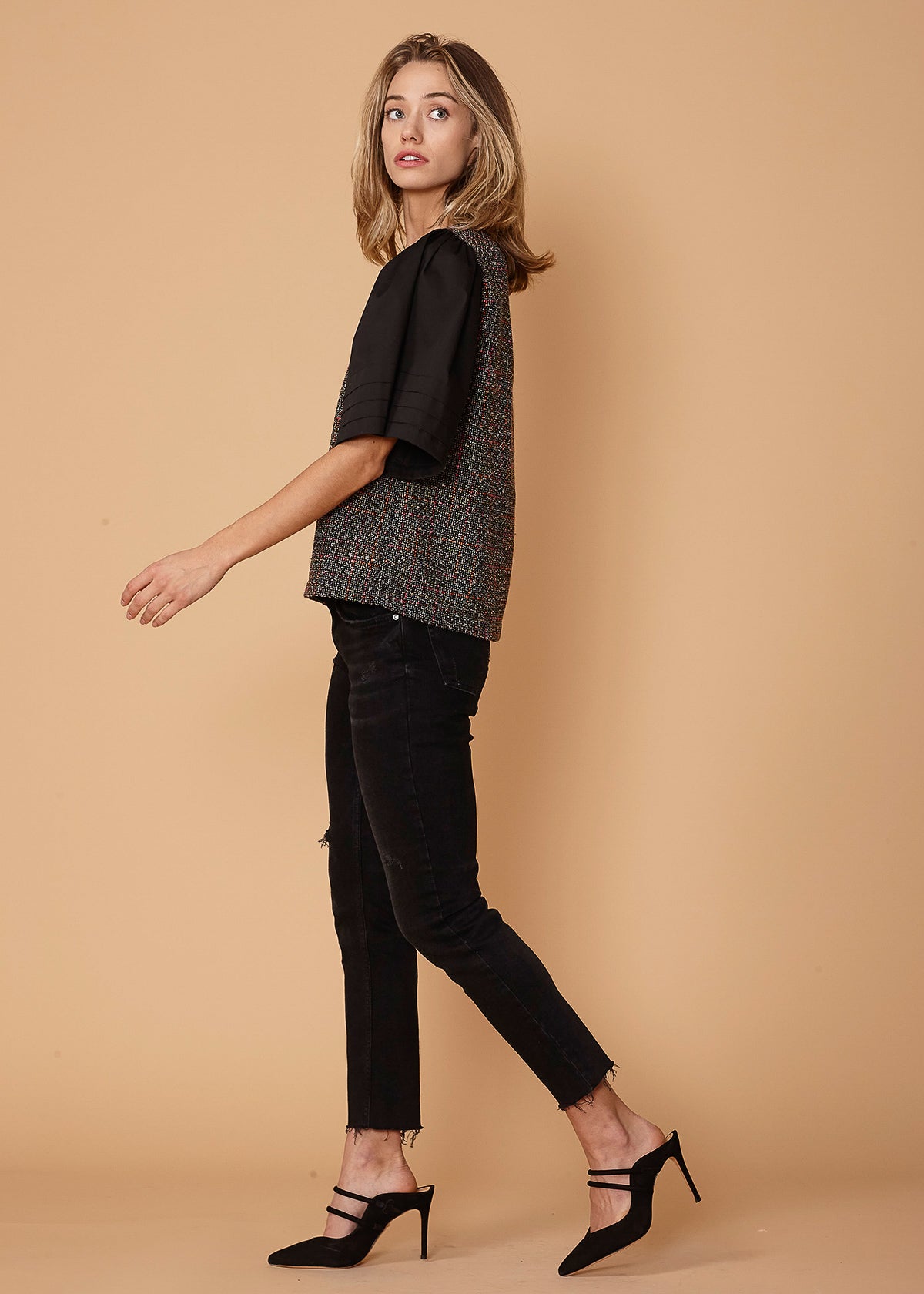 Nurode Pleated Sleeve Top