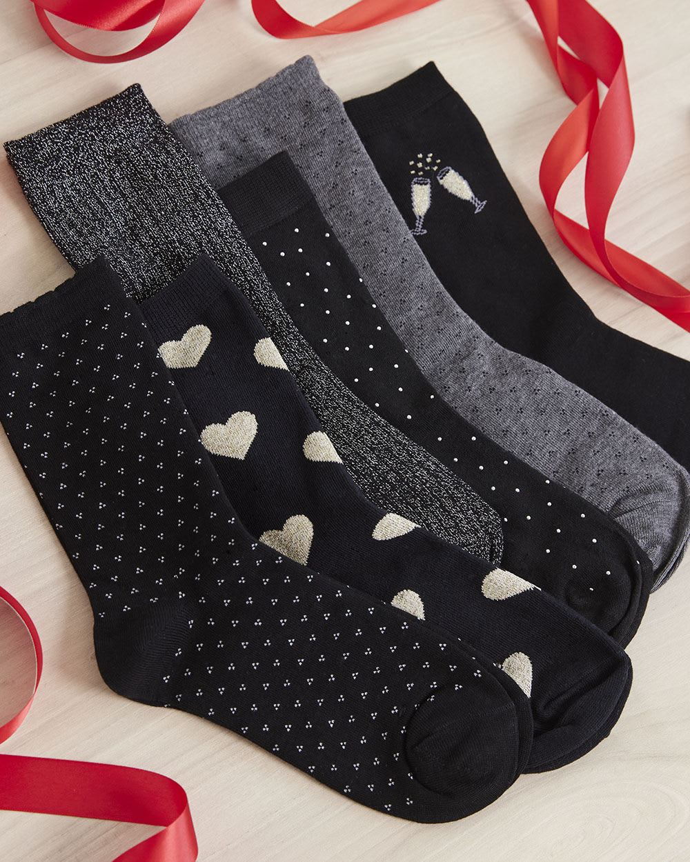 Ribbed Bamboo Crew Socks with Metallic Fibres