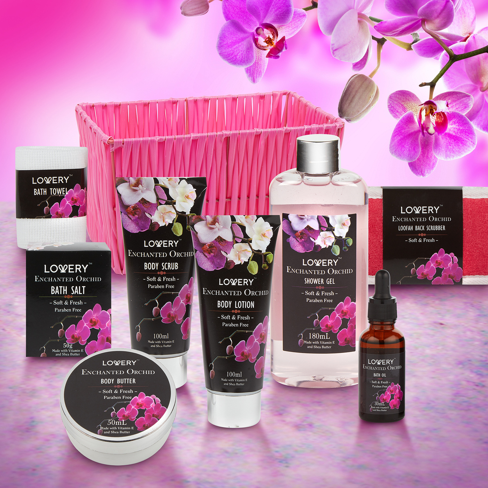 Lovery Gift Baskets For Women - Spa Gift Set - Enchanted Orchid Scent