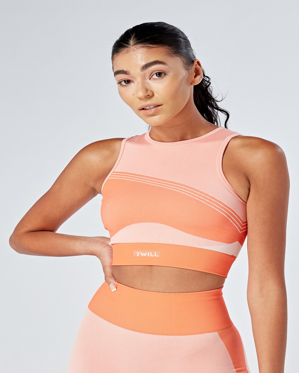 Twill Active - Recycled Colour Block Body Fit Racer Crop Top - Coral