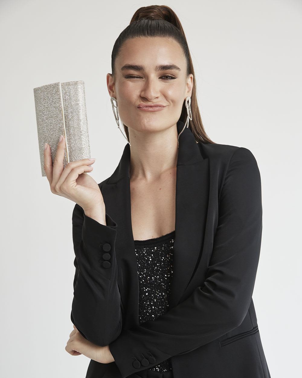 Black Fitted Satin Blazer