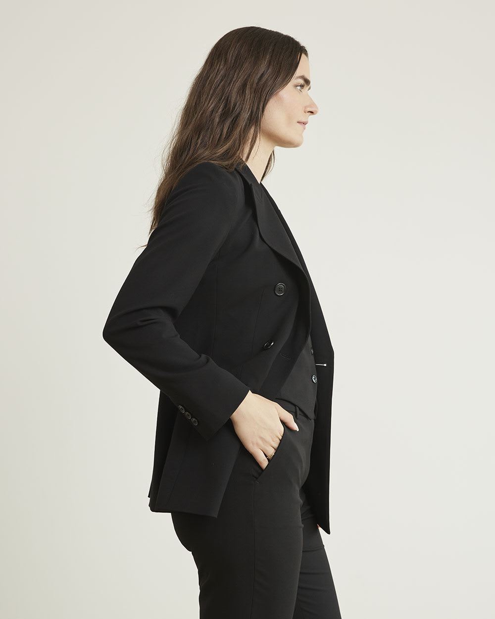 Black Fitted Double-Breasted Blazer