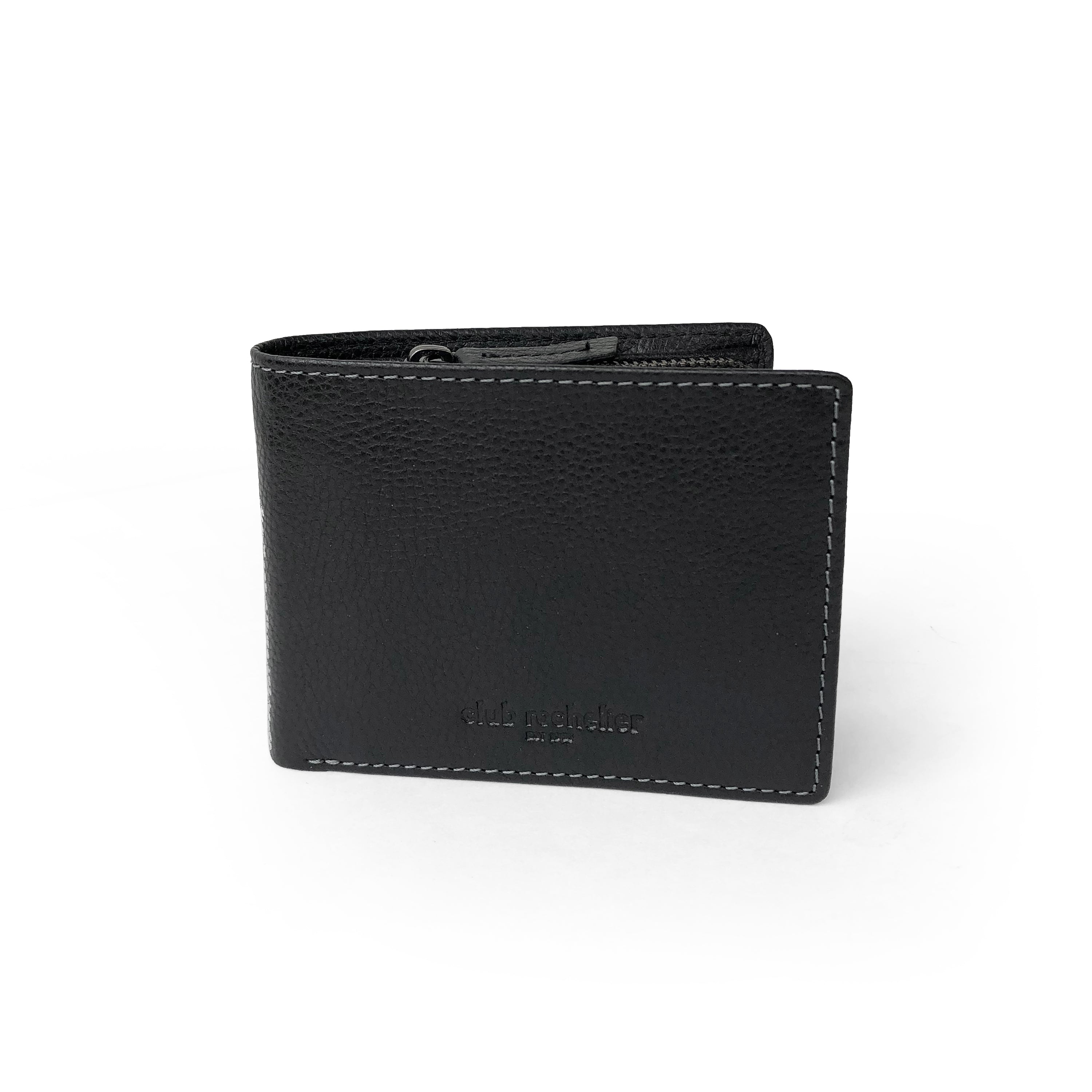 Club Rochelier Men's Slim Leather Wallet with Zippered Pocket