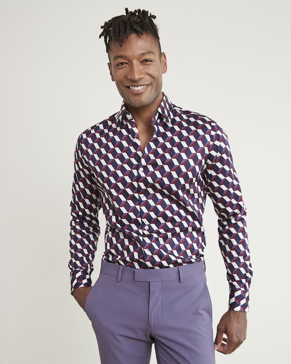 Slim-Fit Dress Shirt with Large Psychedelic Pattern