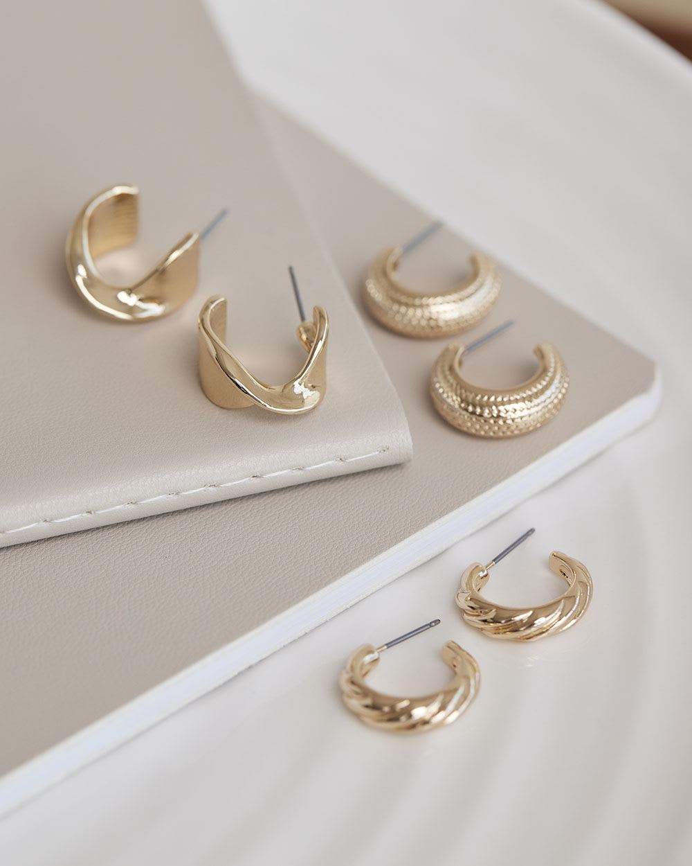 Small Textured Hoops, Set of 3