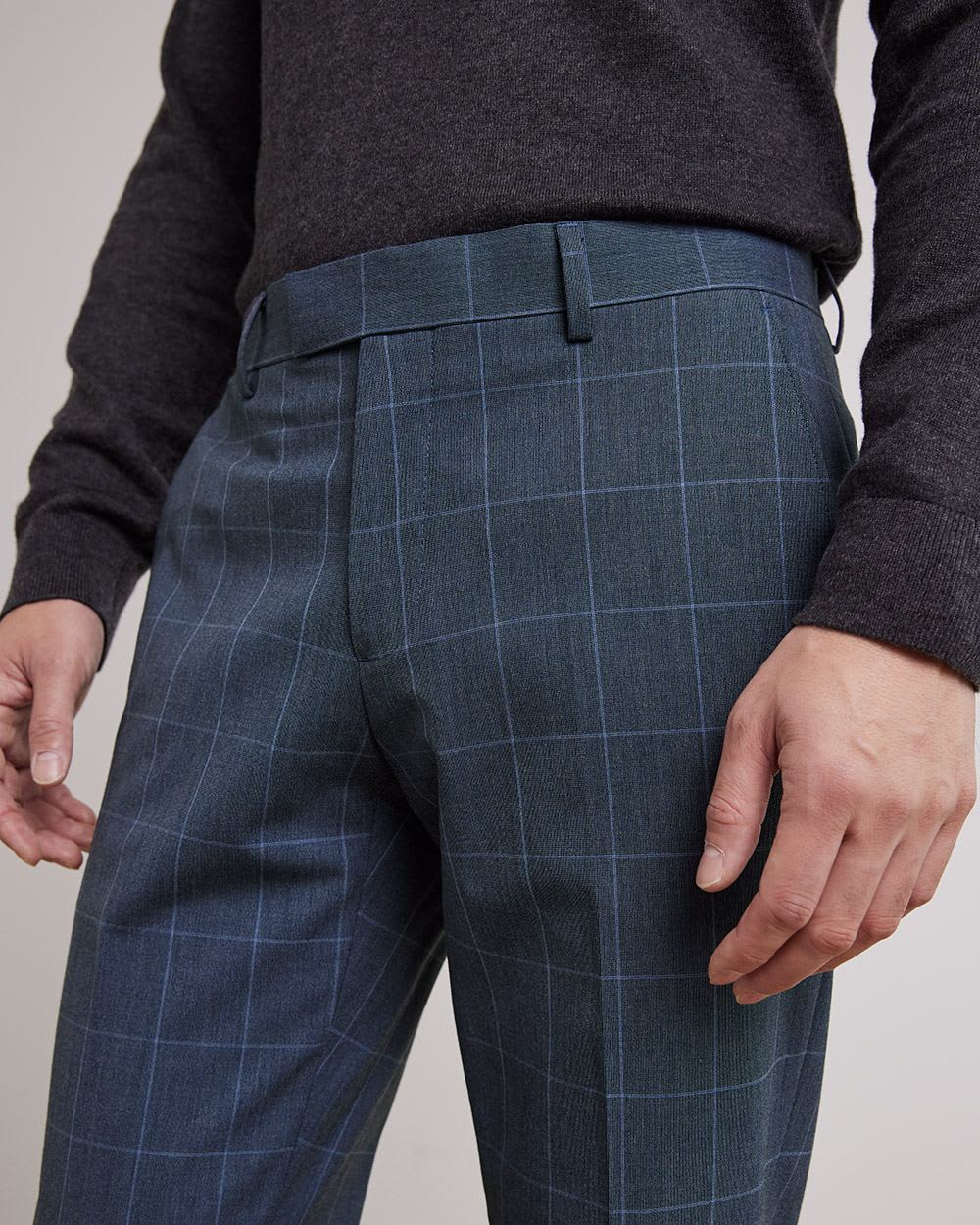 Slim-Fit Blue Windowpane Suit Pant