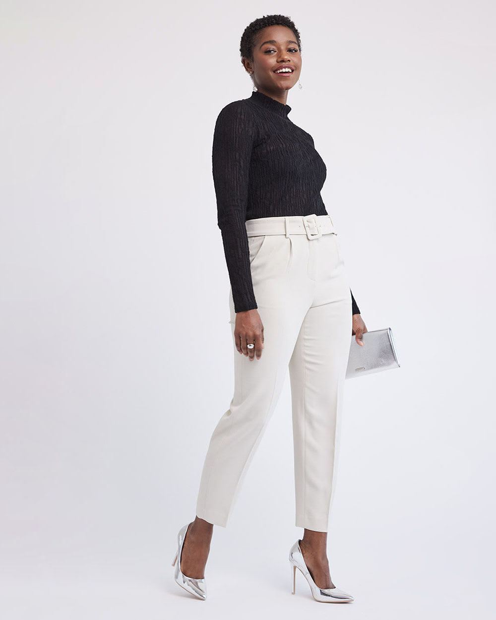 Long-Sleeve Mock-Neck Wool Lace Top