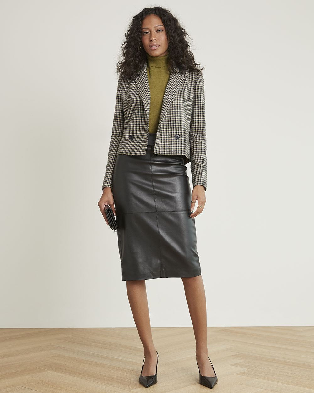 Faux Leather Pencil Midi Skirt