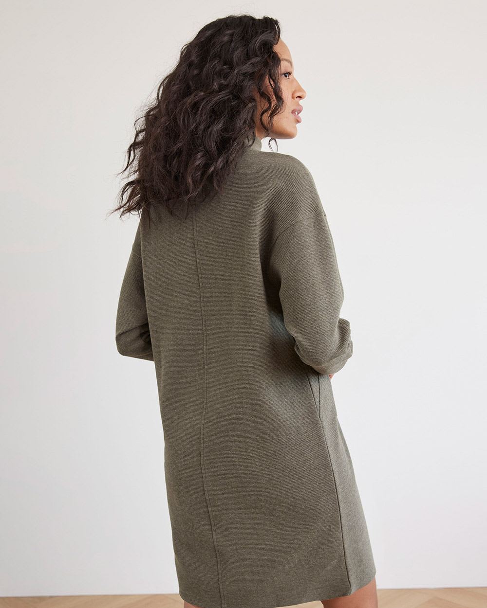 Long-Dolman-Sleeve Mock-Neck Straight Dress