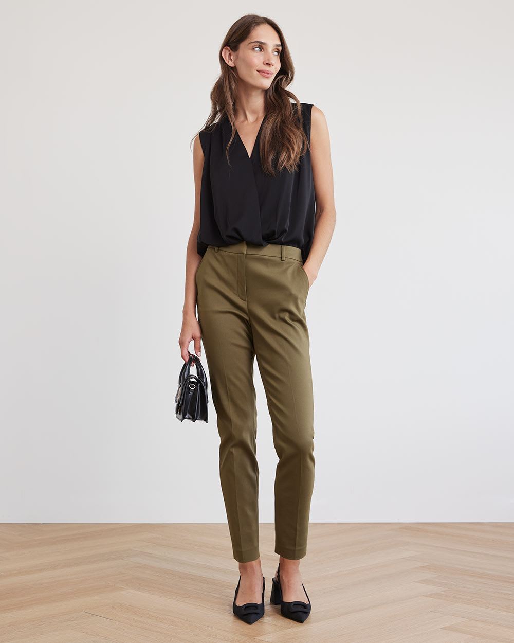 Sleeveless Popover Wrap Twill Blouse