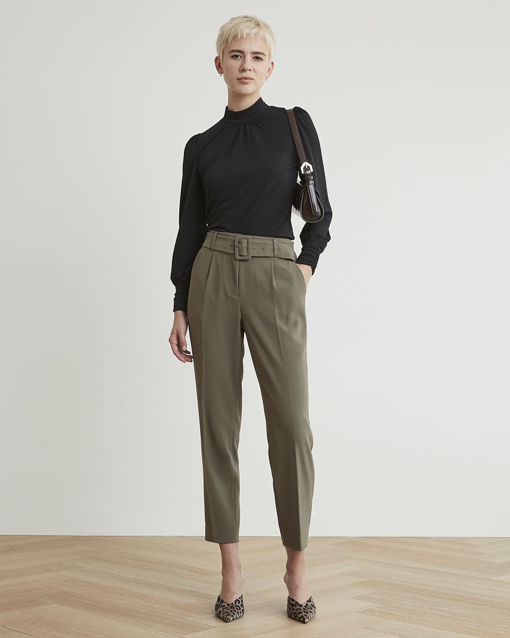 Mock-Neck T-Shirt with Long Puffy Sleeves