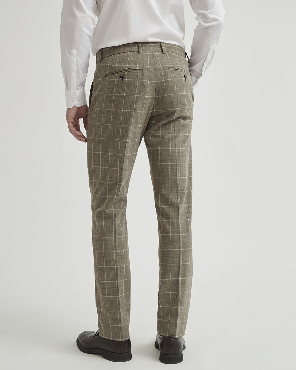 Slim Fit Beige Windowpane Traveler Suit Pant
