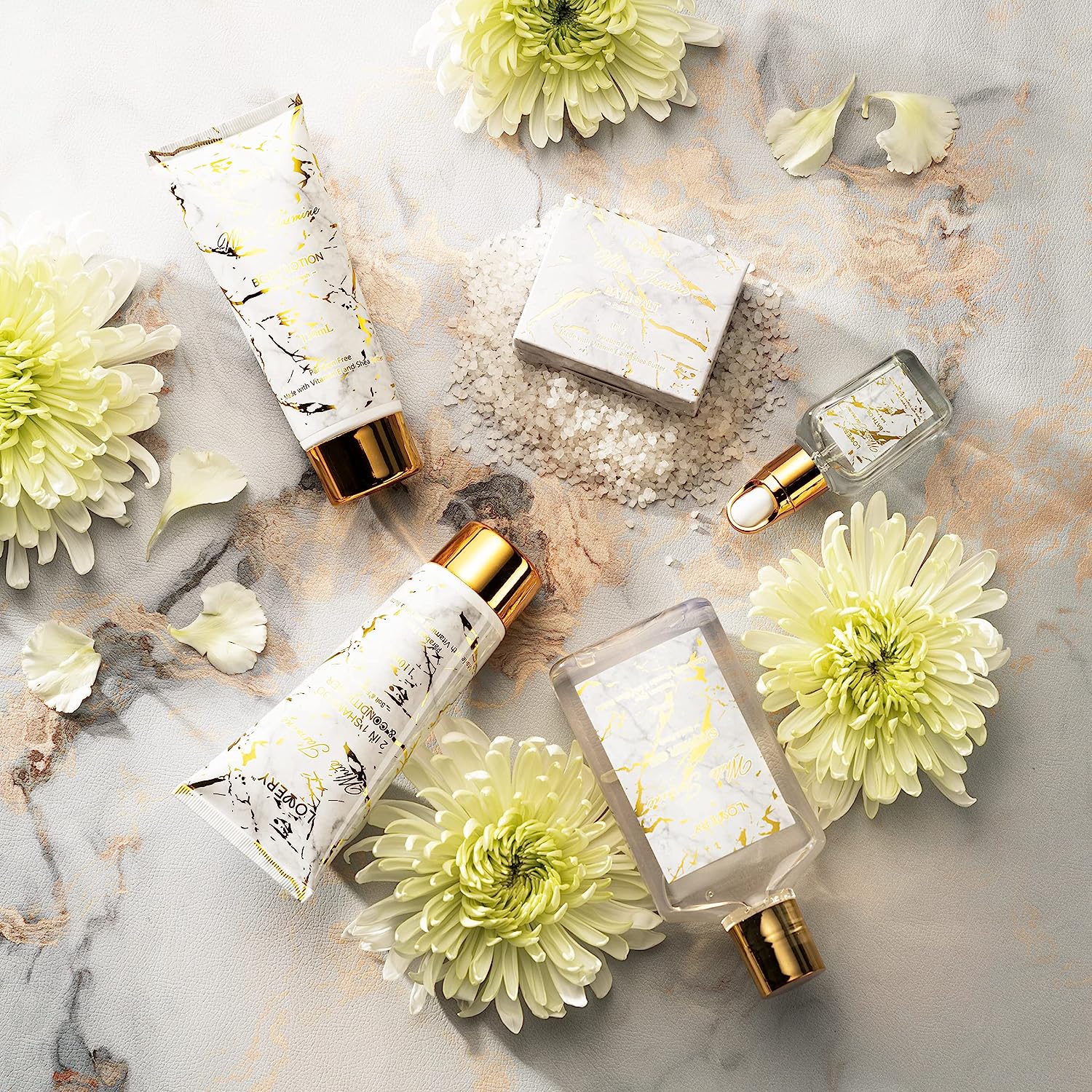 Lovery 9pc White Jasmine Home Spa Set With Cosmetic Bag, Bath And Body Self Care Gift