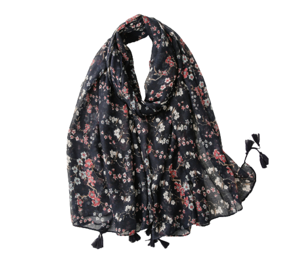 Black Cherry Flower Scarf - Don't AsK